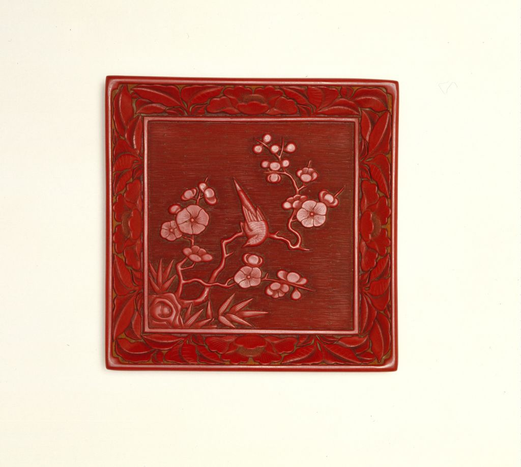 图片[2]-Red plum blossom magpie chart square plate-China Archive